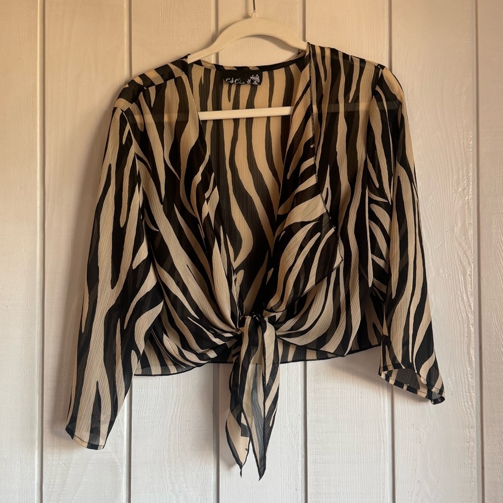 C&C Y2K Zebra Print Front Tie Top